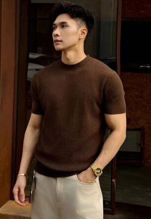 Mens Round-Neck Knitted Short-Sleeve T-Shirt