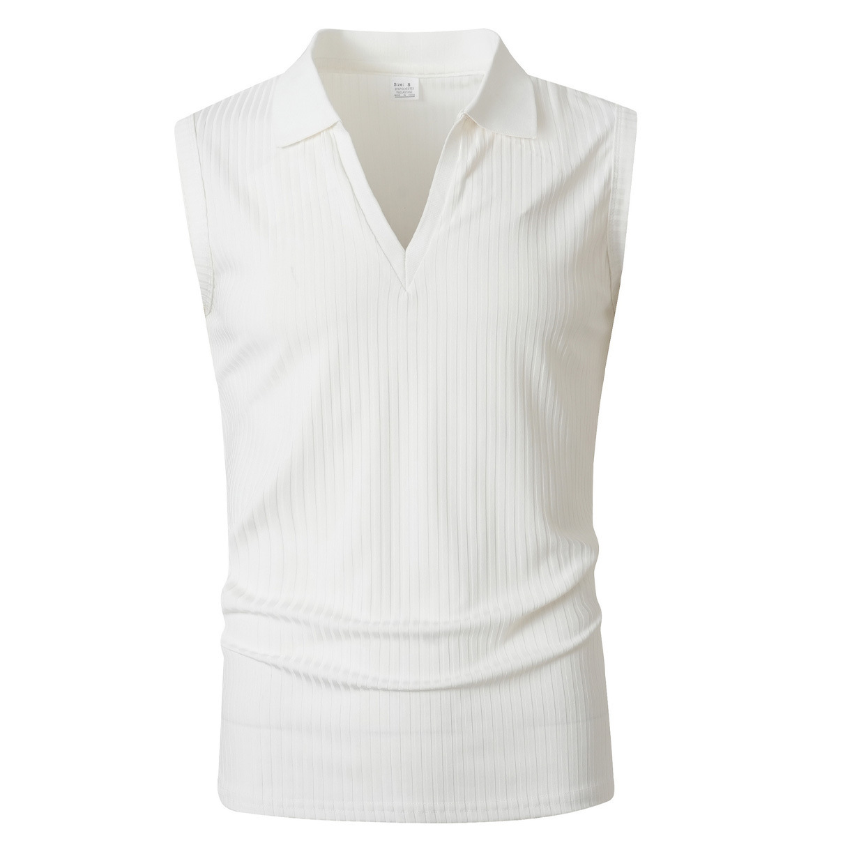 Mens Polo-collar Vertical-striped Sleeveless Vest - Image 9
