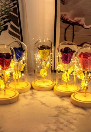 Valentines Day Gift For Girlfriend Eternal Rose Flowers LED Light In Glass Cover Day Wedding Decoration Favors Mother Day Female Gift Gift