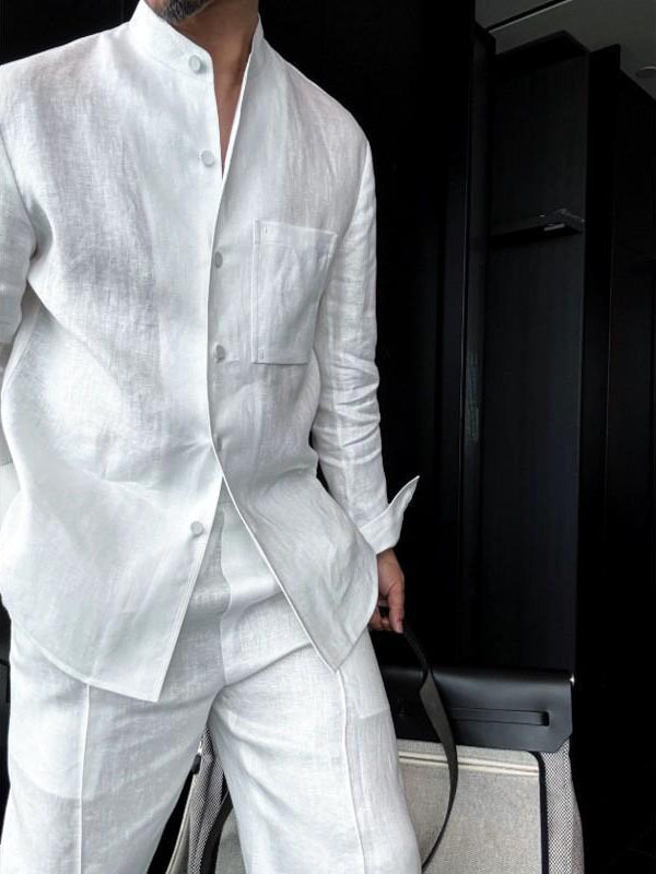 Men's Mandarin Collar Long-Sleeve Shirt - Image 11