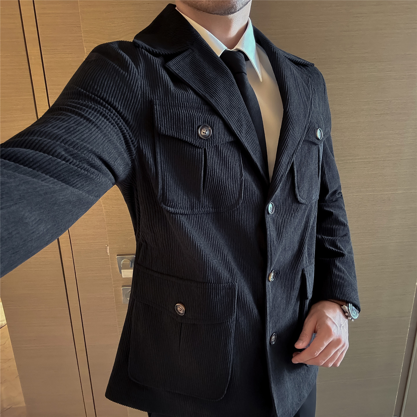 Mens Casual Corduroy Mid-length Coatsuit - Image 6