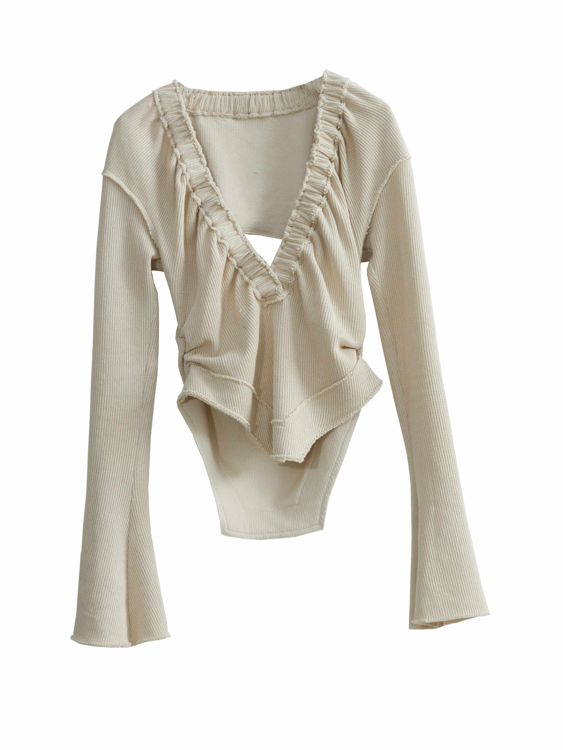 Deep V Knit Bottoming Shirt With Raw Edge Stitching - Image 4