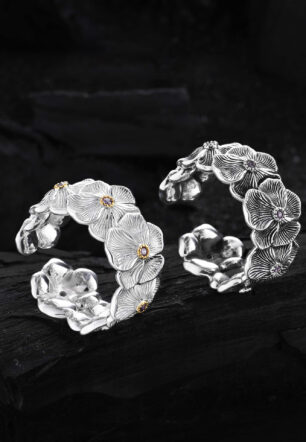 Niche Vintage Design 925 Sterling Silver Gardenia Wideband Ring For Women