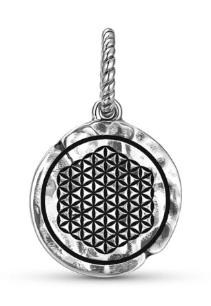 Sacred Geometry Flower Of Life Symbol 925 Sterling Silver Hand Textured Dangle Charm For Charm Bracelets
