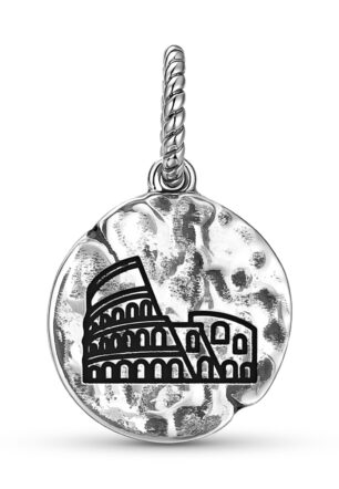 Roman Empire Colosseum Symbol 925 Sterling Silver Hand Textured Dangle Charm For Charm Bracelets