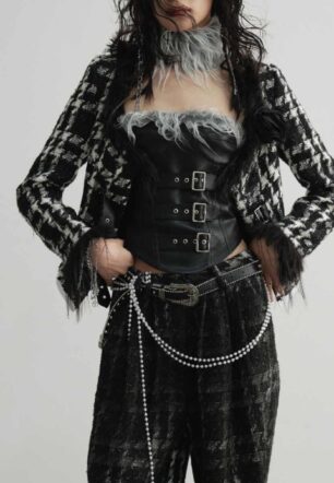 Spliced Low-necked Houndstooth Coat