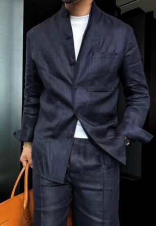Men's  Mandarin Collar Long-Sleeve Shirt