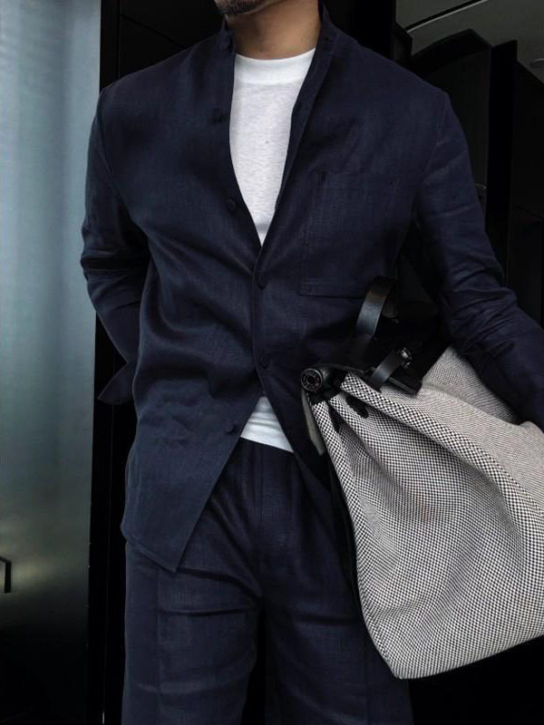 Men's Mandarin Collar Long-Sleeve Shirt - Image 4