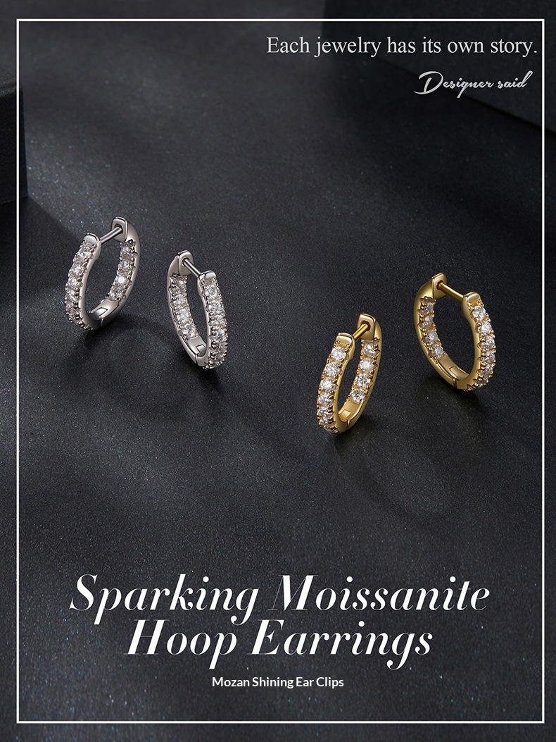 Bestselling Sparkling Moissanite Ear Clips S925 Sterling Silver With Platinum Plating - Image 3