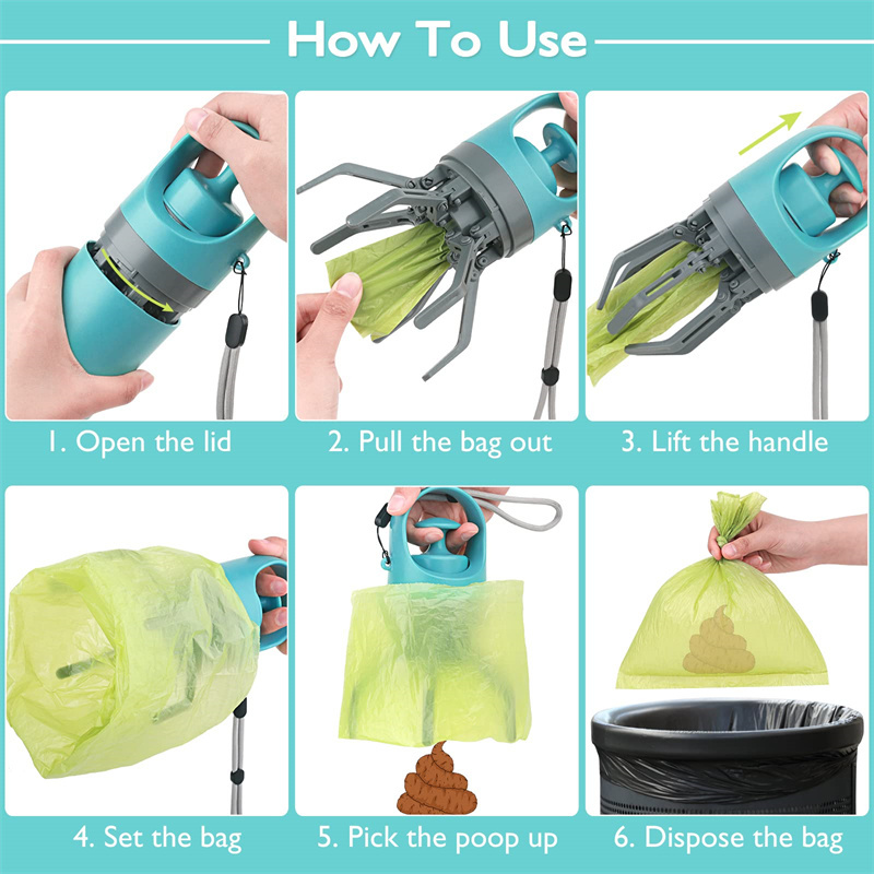 Portable Lightweight Dog Pooper Scooper With Built-in Poop Bag Dispenser Eight-claw Shovel For Pet Toilet Picker Pet Products - Image 5