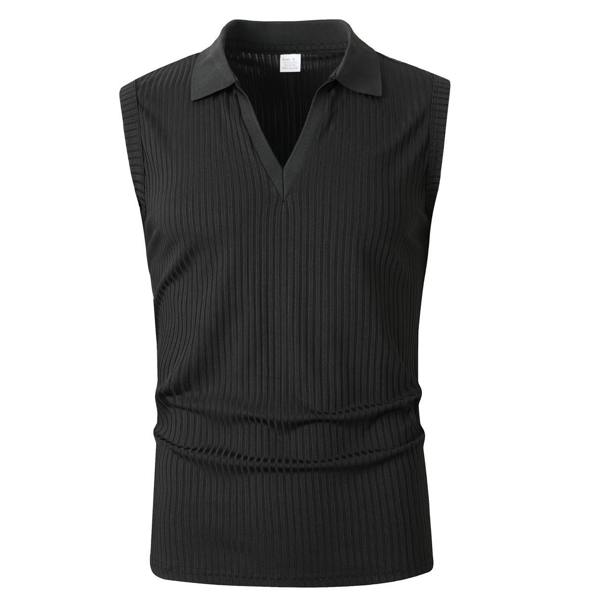 Mens Polo-collar Vertical-striped Sleeveless Vest - Image 6