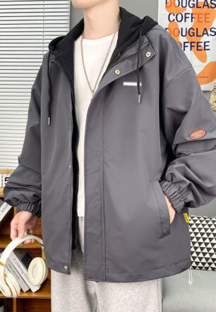 Mens Slim-Fit Hooded Jacket Korean-Style Trendy