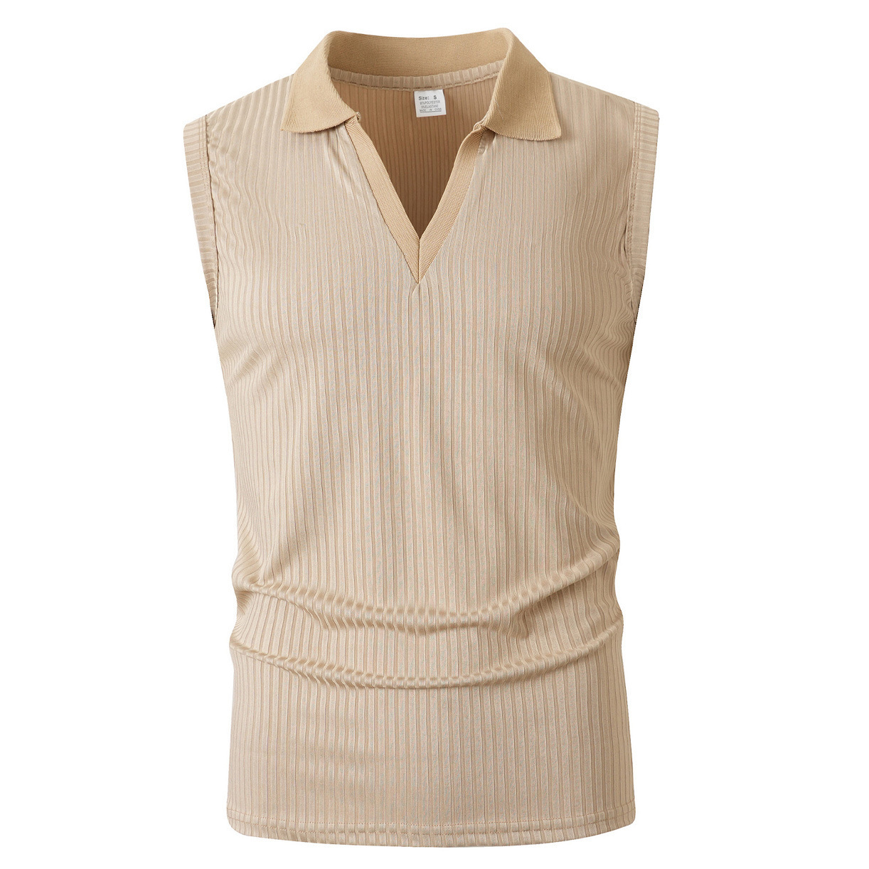 Mens Polo-collar Vertical-striped Sleeveless Vest - Image 7