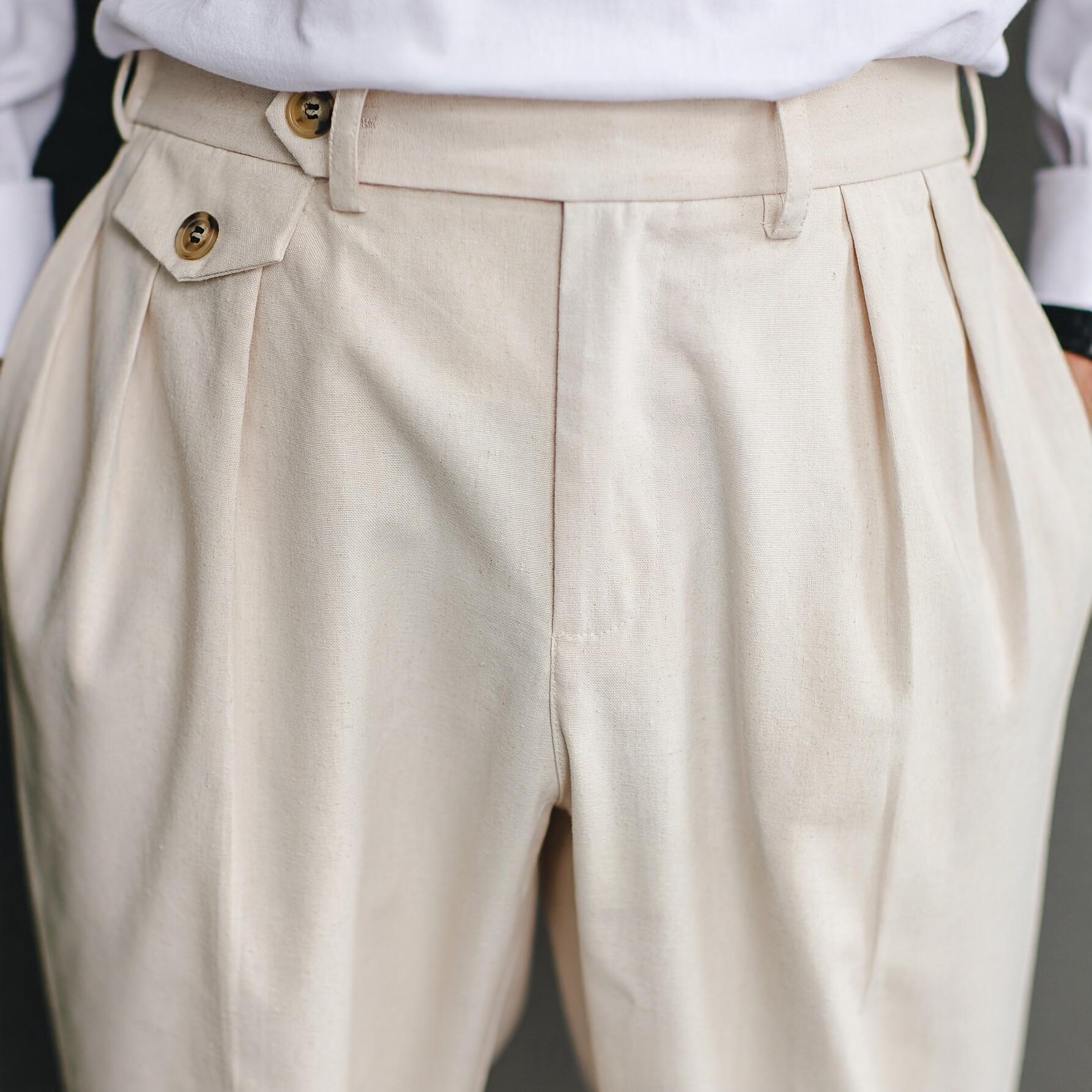 Linen-blend Relaxed-fit Straight-leg Casual Pants With Double Pleats - Image 3