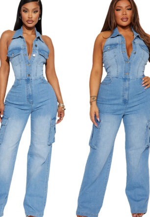 Slimming, Stretchy, Loose-fit Denim Jumpsuit For Women