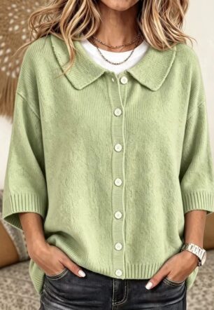 Fashionable And Versatile Three-quarter-sleeve Button-up Sweater Cardigan