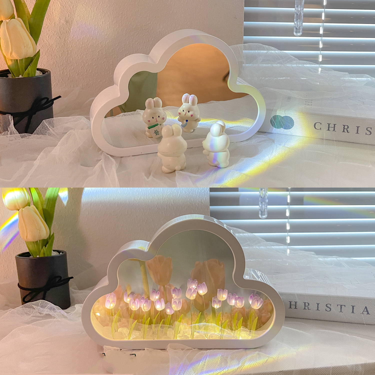 Tulip Night Lamp DIY Material Cloud Tulips Night Lamp Decorative Mirrors Photo Frame LED Table Lights Korean Creative Desk Bedroom Handmade Birthday Gifts - Image 3