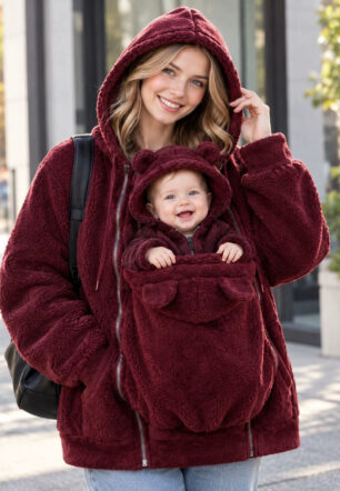 Women's Loose-fit Zippered Kangaroo Pocket Hoodie