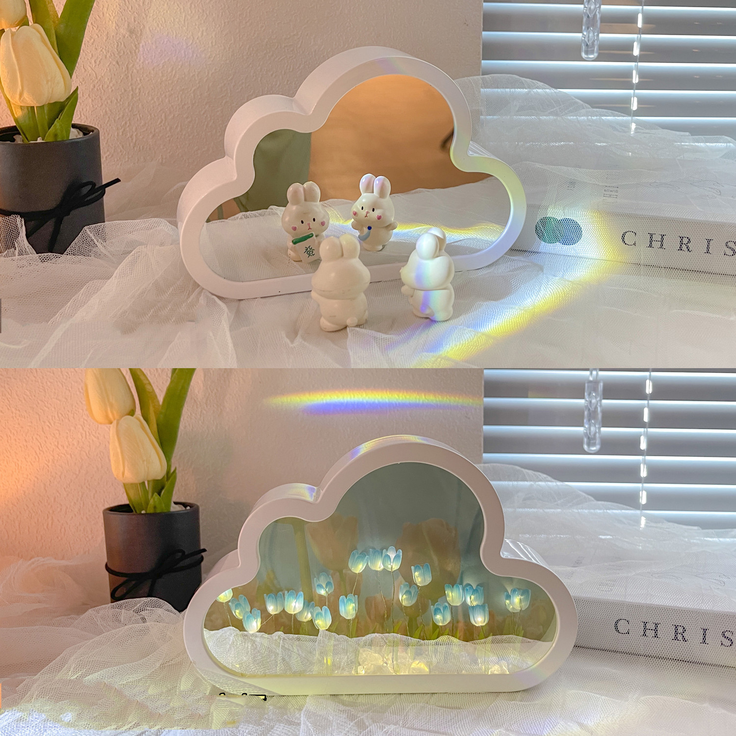 Tulip Night Lamp DIY Material Cloud Tulips Night Lamp Decorative Mirrors Photo Frame LED Table Lights Korean Creative Desk Bedroom Handmade Birthday Gifts - Image 5