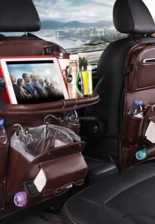 PU Leather Car Storage Bag Multifunction Seat Back Tray Hanging Bag Waterproof Car Organizer Automotive Interior Accessories