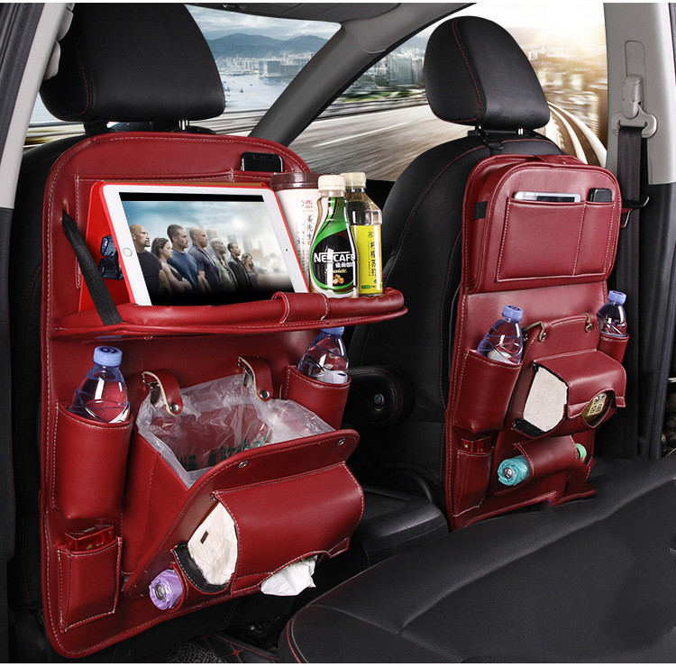 PU Leather Car Storage Bag Multifunction Seat Back Tray Hanging Bag Waterproof Car Organizer Automotive Interior Accessories - Image 9