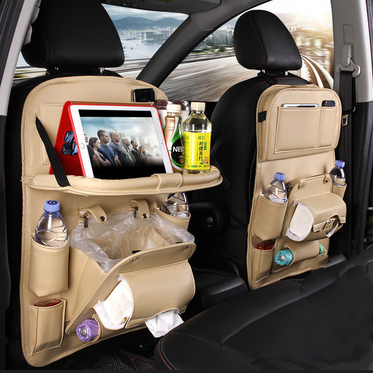 PU Leather Car Storage Bag Multifunction Seat Back Tray Hanging Bag Waterproof Car Organizer Automotive Interior Accessories - Image 7