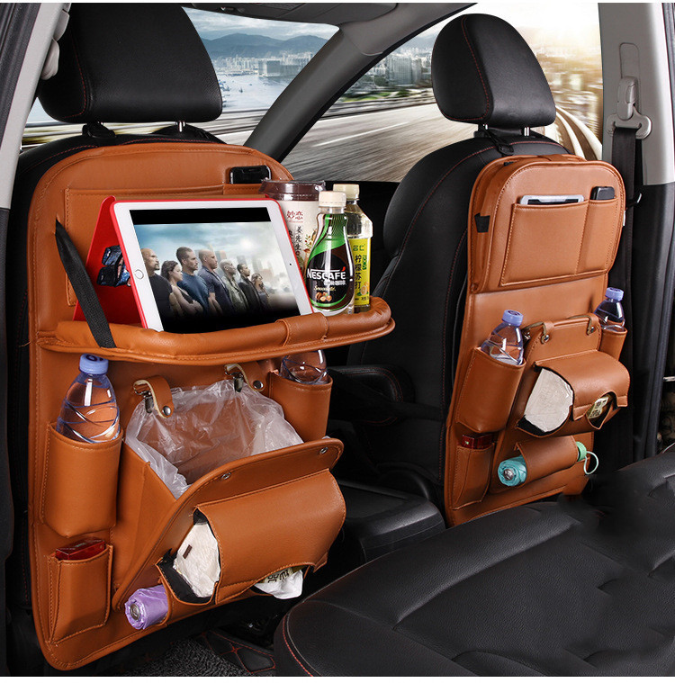 PU Leather Car Storage Bag Multifunction Seat Back Tray Hanging Bag Waterproof Car Organizer Automotive Interior Accessories - Image 11