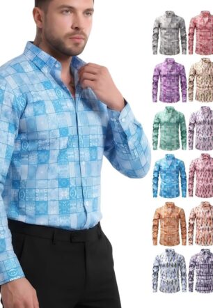 JianaCross-Border Four-Way Stretch Digital Print Long-Sleeve Collared Men's Shirt, High-End Men's Shirt, Men's Clothing Wholesale