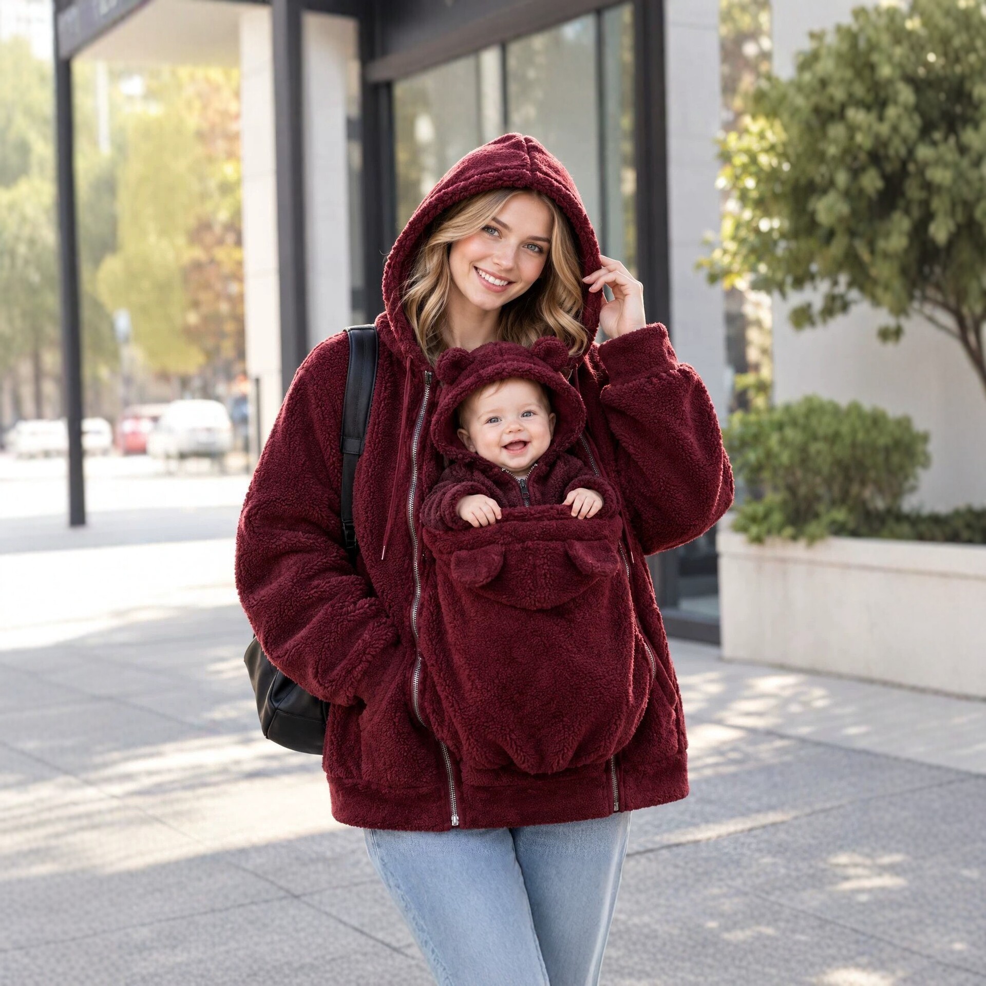 Women's Loose-fit Zippered Kangaroo Pocket Hoodie - Image 4