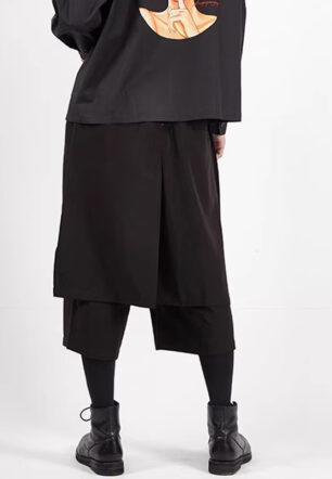 SpringSummer Mens Wide-leg Pants Faux Two-piece Design Culottes
