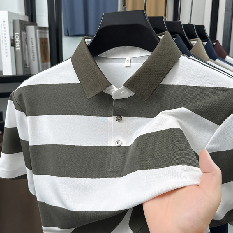 Mens Seamless Striped Cool-Feel Short-Sleeve T-Shirt - Image 3