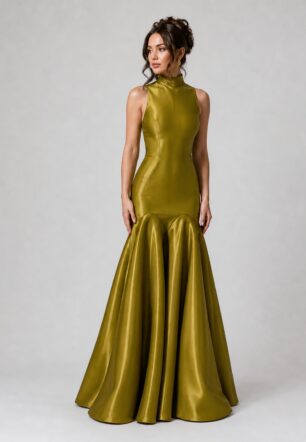 Sylvie Olive Satin Mermaid Gown