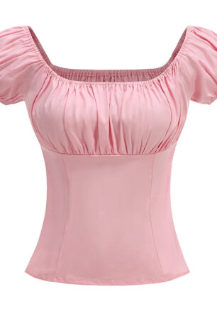 Sexy Short-sleeve Womens Top Solid-color Cotton Drop-shoulder Blouse