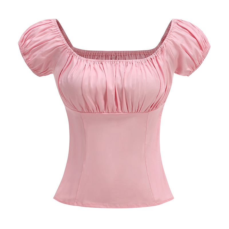 Sexy Short-sleeve Womens Top Solid-color Cotton Drop-shoulder Blouse