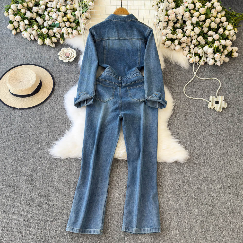 Women's Casual Long-sleeve Denim Jumpsuit - Image 5