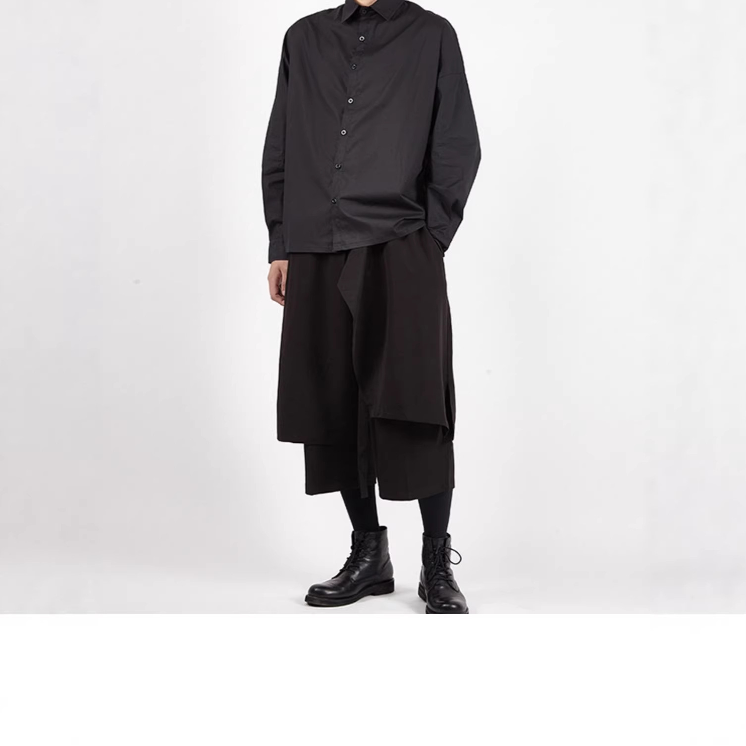 SpringSummer Mens Wide-leg Pants Faux Two-piece Design Culottes - Image 6
