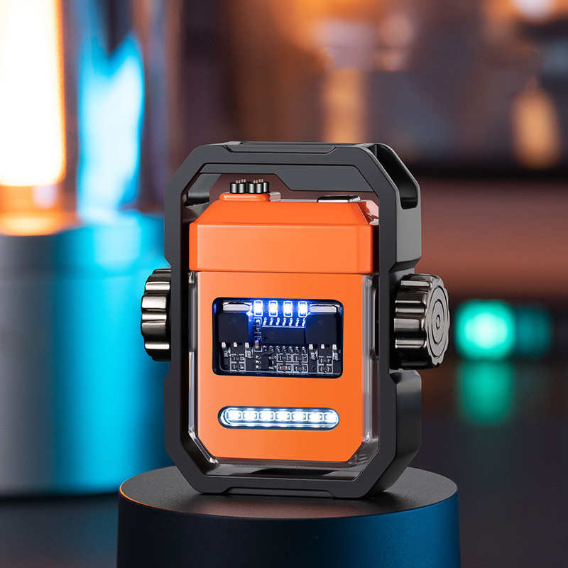 New Pulse Lighter Double Arc Outdoor Windproof Type-C Charging Electric Lighter Mechanical Alloy Rotary Gyroscope Decompression Tool - Image 11
