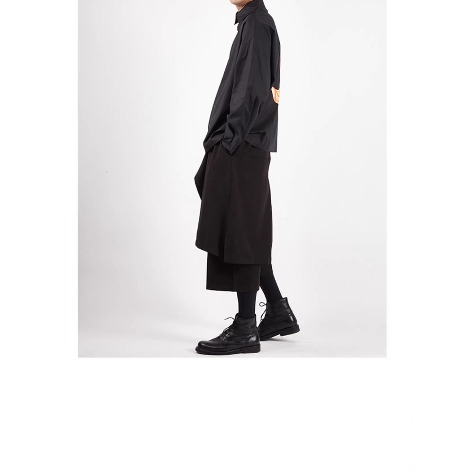 SpringSummer Mens Wide-leg Pants Faux Two-piece Design Culottes - Image 4