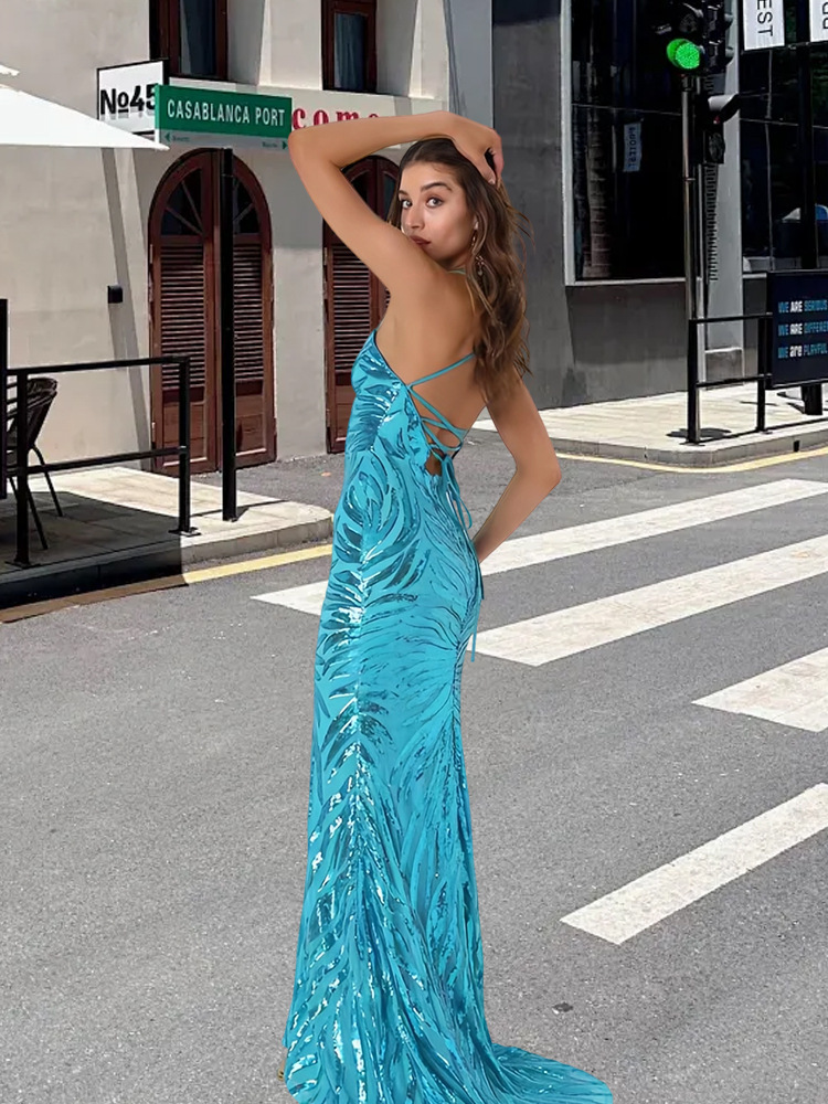 Women's Solid-color Sequined Strapless Backless Dress - Image 10