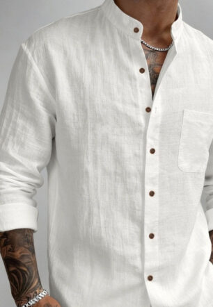Hawaiian Style Stand-up Collar Breathable Casual Long-sleeved Shirt