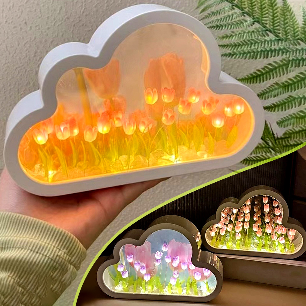 Tulip Night Lamp DIY Material Cloud Tulips Night Lamp Decorative Mirrors Photo Frame LED Table Lights Korean Creative Desk Bedroom Handmade Birthday Gifts - Image 7