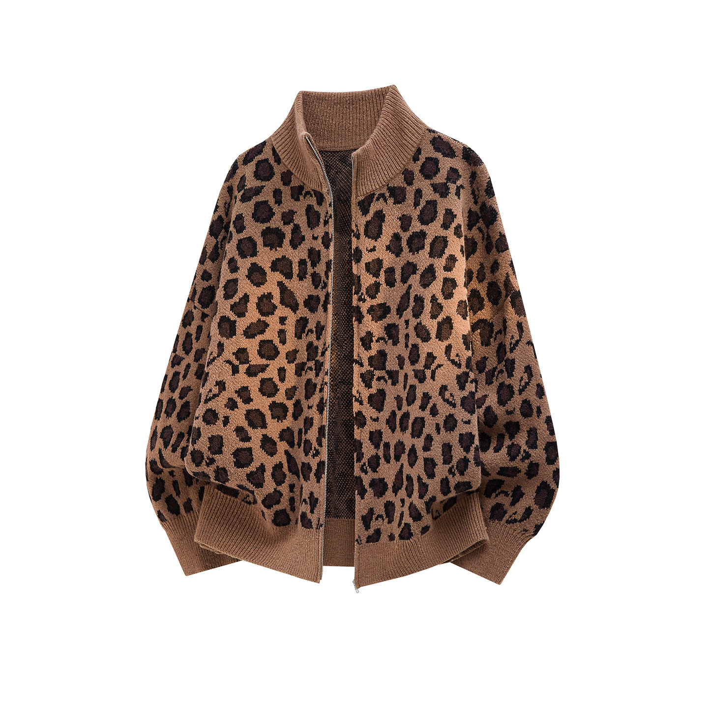 Retro Leopard-Print Knitted Cardigan For Men New Arrival Lazy Style Sweater - Image 5