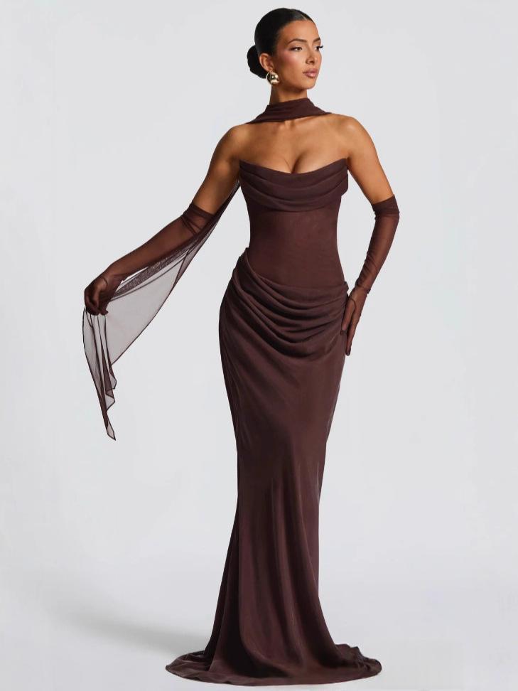Mesh-embellished Strapless Maxi Dress - Image 3