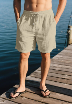 Mens Breathable Linen Casual Beach Shorts