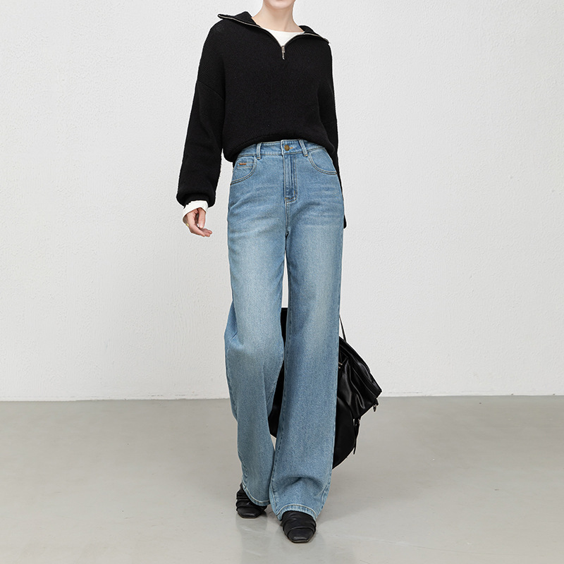 Women's Casual Denim Wide-leg Floor-length Pants - Image 4