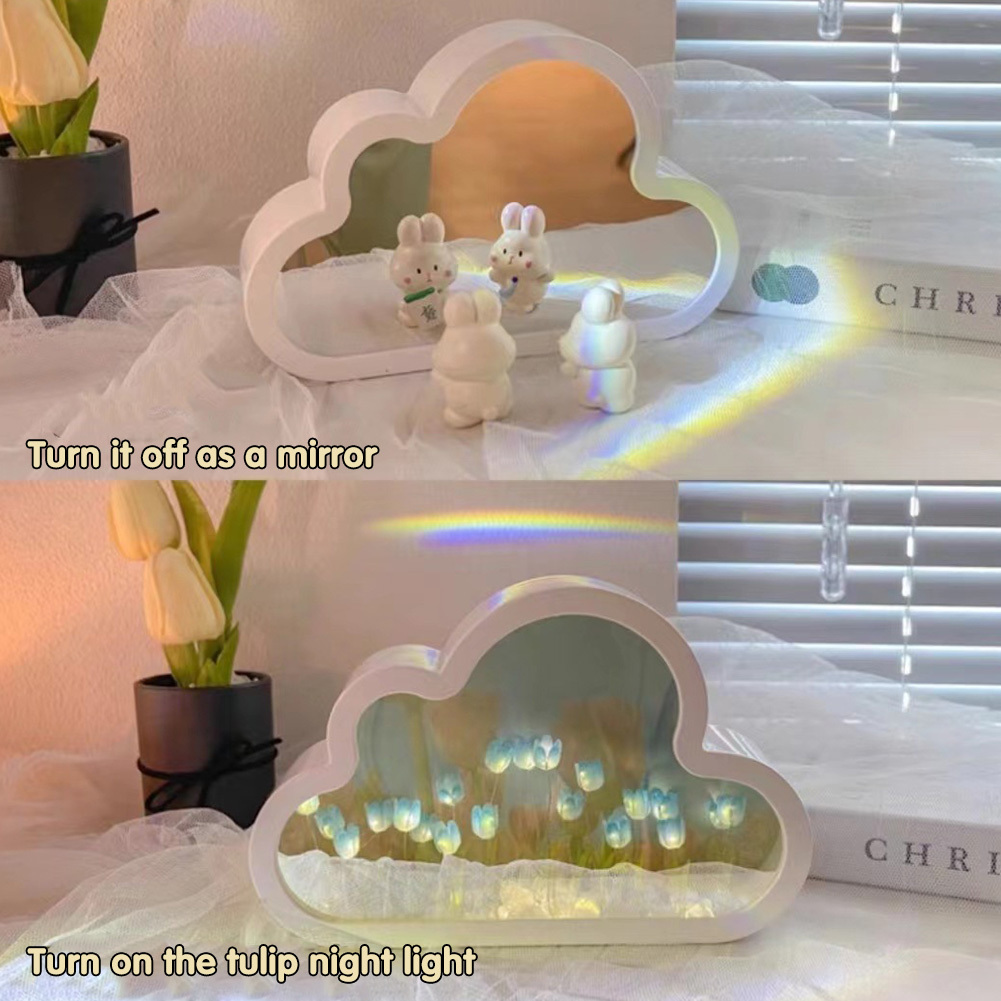 Tulip Night Lamp DIY Material Cloud Tulips Night Lamp Decorative Mirrors Photo Frame LED Table Lights Korean Creative Desk Bedroom Handmade Birthday Gifts - Image 4