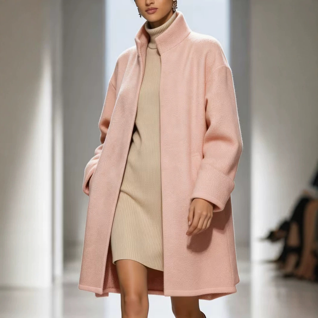 Women's Long Wool Coat - Warm Winter Outerwear Loose Fit Casual Overcoat for Fall Season - Image 6