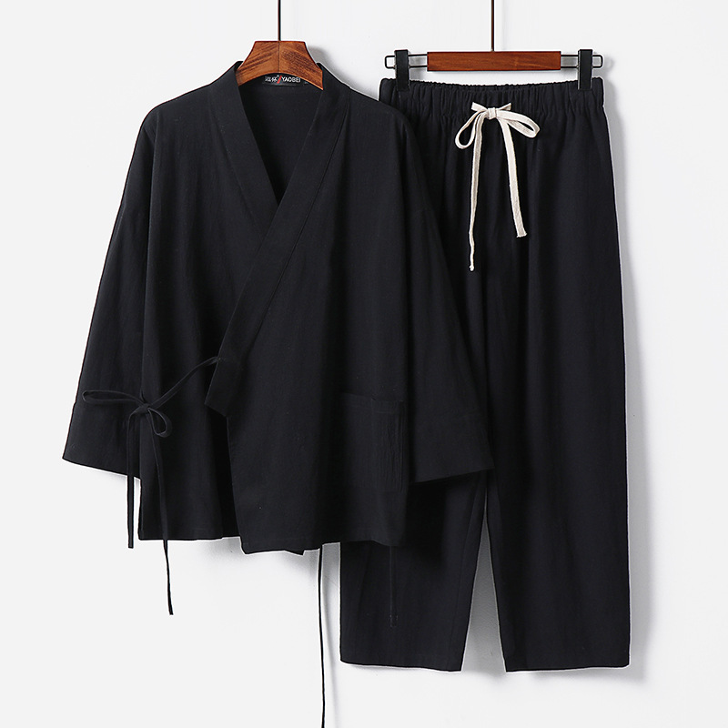Mens Linen Set, Summer Chinese-Style Plus-Size Cropped-Sleeve T-Shirt - Image 5