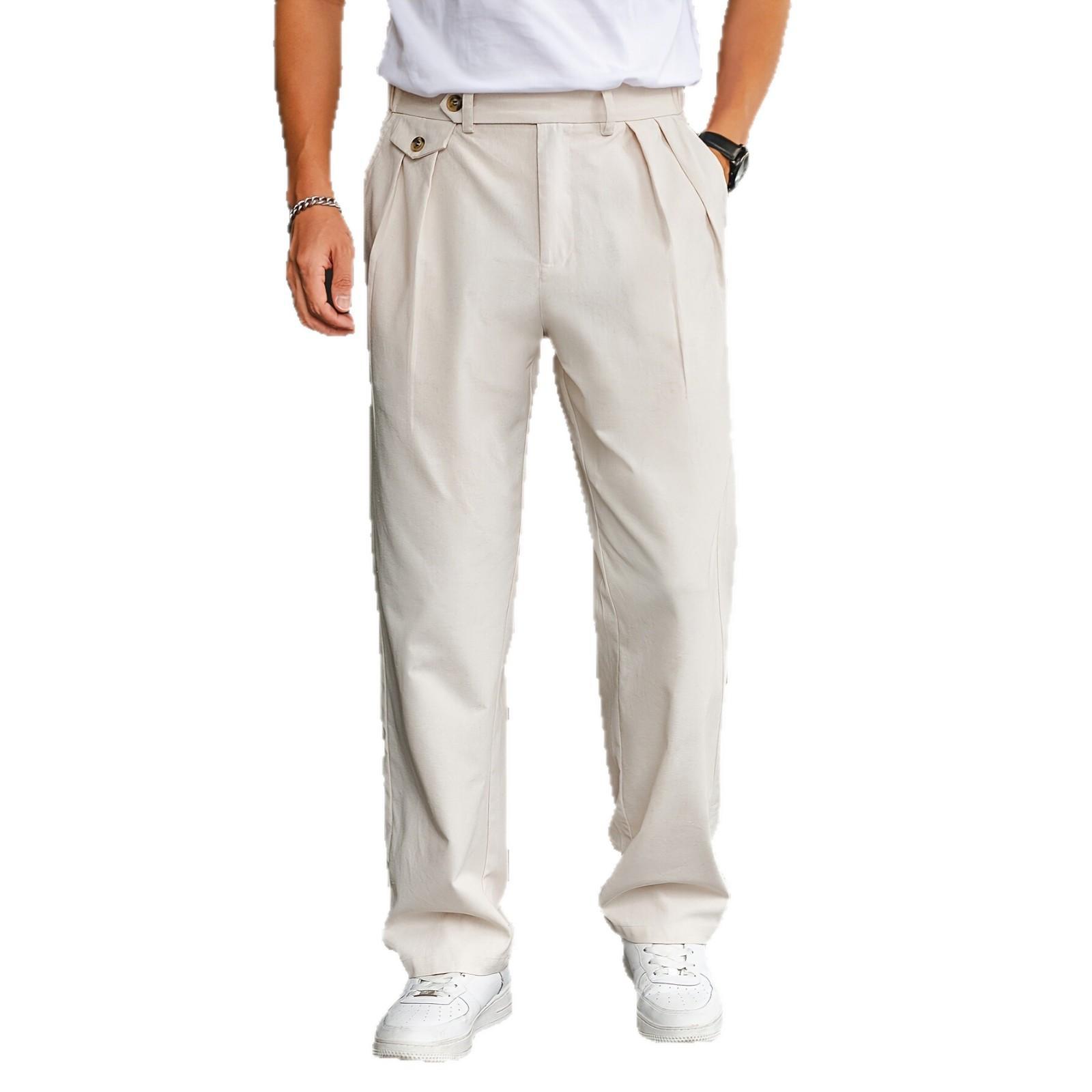 Linen-blend Relaxed-fit Straight-leg Casual Pants With Double Pleats - Image 6