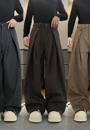 Retro Vintage-style Minimalist A-line Pleated Wool Suit Pants